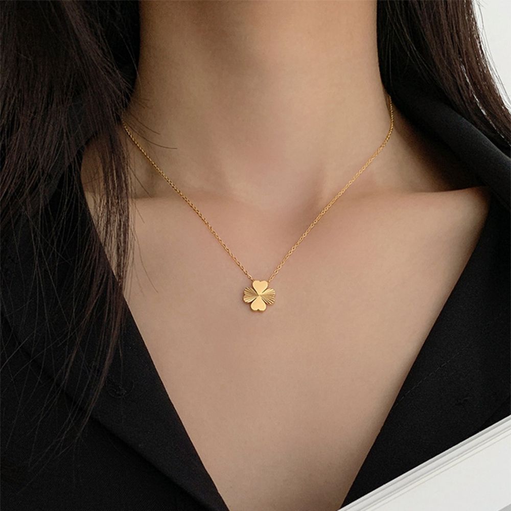 Four Leaf Clover Necklace For Women Fashion Temperament Luxurious Stainless  Steel Gold Necklace Accessories Female