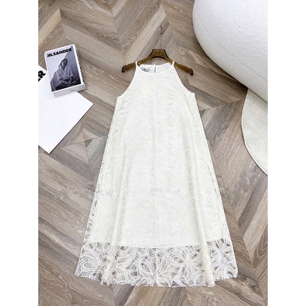 Váy maxi cổ yếm ren hoa nổi hàng lớp siêu xinh, đầm nữ cổ yếm dáng suông
