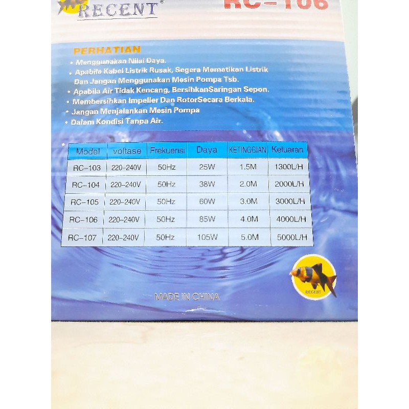 RECENT RC 106 Pompa kolam aquarium Hidroponik