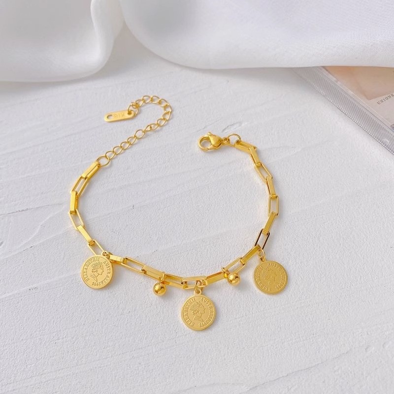 Enacolor Women Personality Titanium Steel Circle Card 18K Gold Plated Bracelets Ins Girl Hip Hop New Accessories Fashion. 