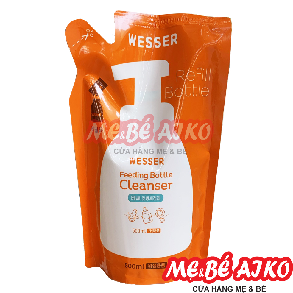 [Mẫu Mới] Bộ 3 Gói Nước Rửa Bình Sữa Wesser (500ml x 3)