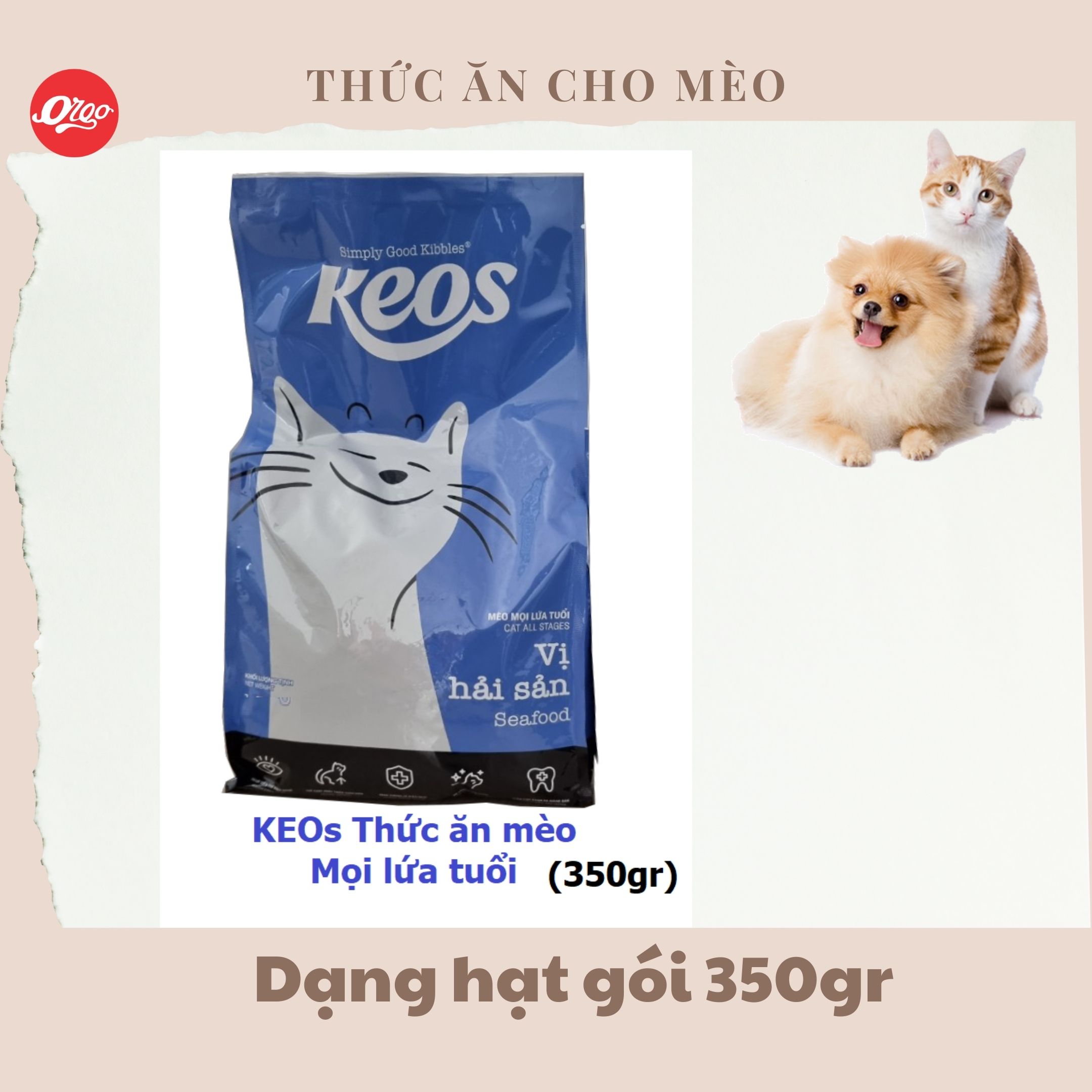 Thức ăn cho mèo KEOS 350gr Orgo dạng hạt cho mèo mọi lứa tuổi
