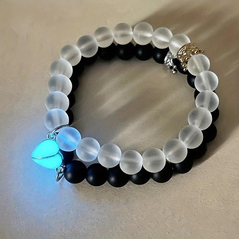 2Pcs/Pair Love Men and Women Luminous Couple Bracelet Romantic Love Beads String Love Luminous Crown Bracelet Gifts. 