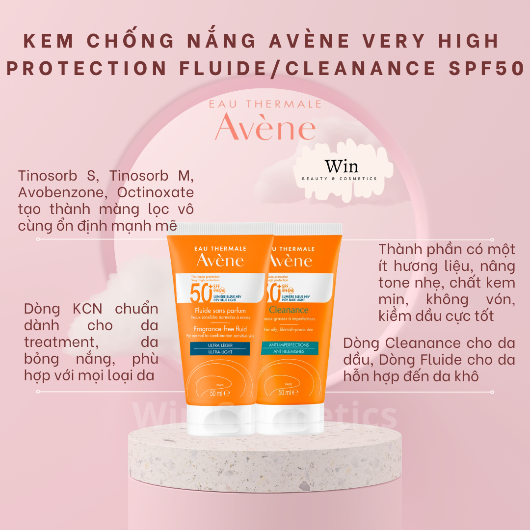 Kem chống nắng Avene Cleanance da dầu mụn / Avene Fluid da thường, hỗn hợp