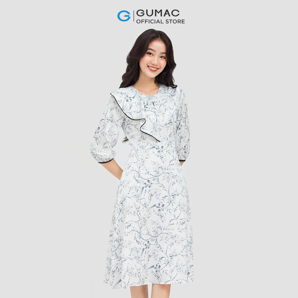 Đầm họa tiết nữ GUMAC DC05088 phối bèo