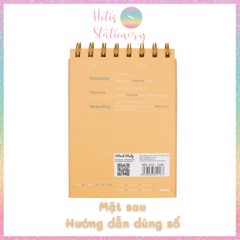 HOTIS Sổ học từ vựng Word Study KLong A6 - 120 trang