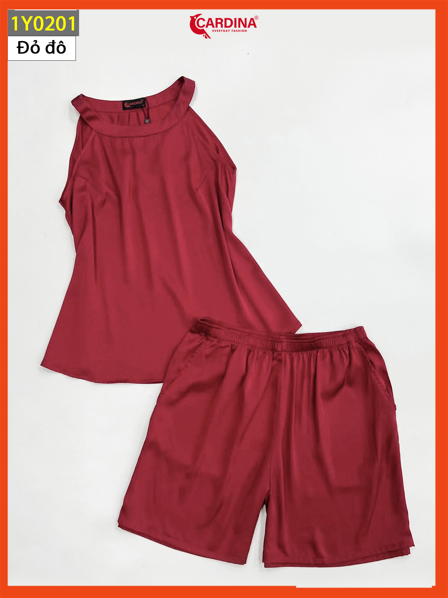 Đồ Bộ Nữ 𝐂𝐀𝐑𝐃𝐈𝐍𝐀 Chất Lụa Satin Nhật Cao Cấp Quần Đùi Áo Cổ Yếm 1Y02