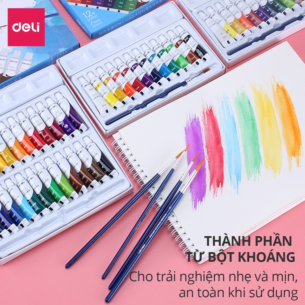 Màu nước dạng tuýp 5ml Deli - 12 màu