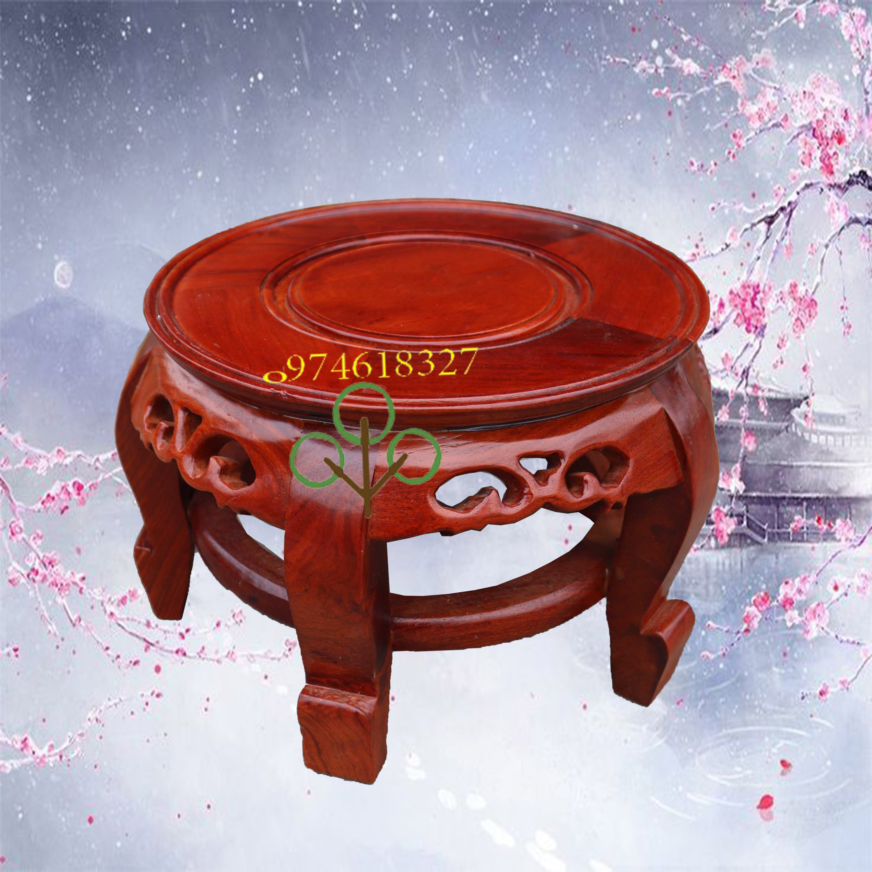 Đôn tròn chân hoa lọng kê đồ gỗ hương cao 20cm