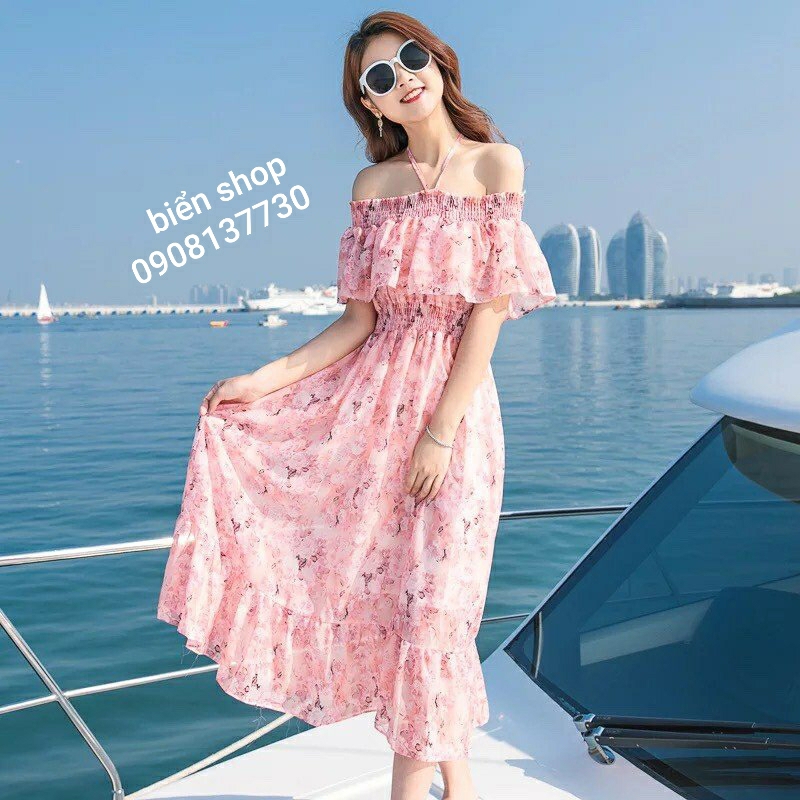 Đầm maxi voan, đuôi cá, cổ sen, nhiều màu