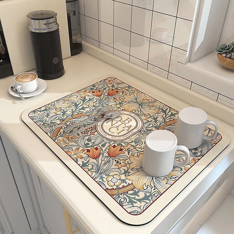 Kitchen Drain Pad Absorbent Dish Drying Mat Rugs Non-Slip Kitchen Sink Mat Bottle Rug Tableware Placemat Drainer Mat Alfombra