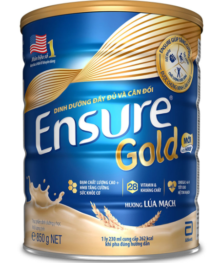 [ Hoàn 12%] Lon sữa  Ensure Gold hương Lúa mạch 850G date 2024