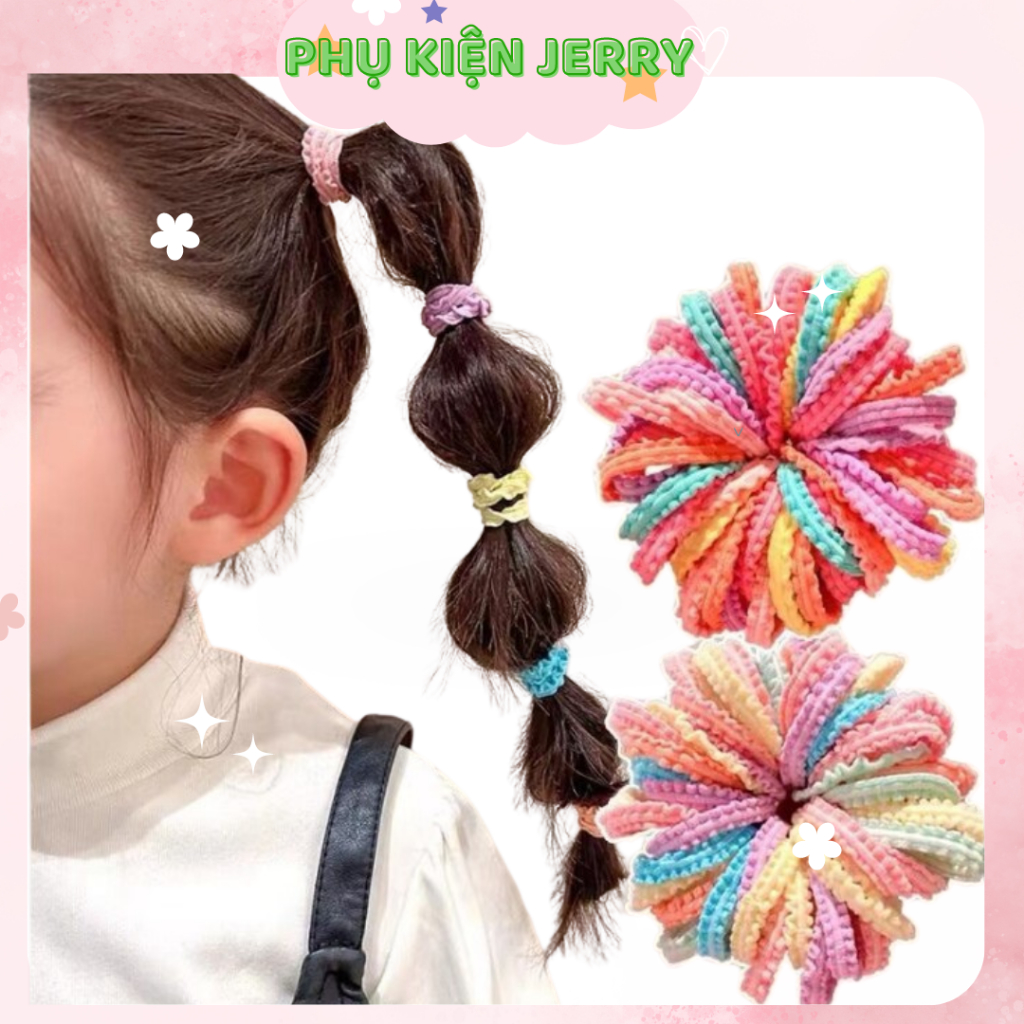 Set 50 sợi dây cột tóc cho bé, chun buộc tóc cho bé dễ thương nhiều màu sắc phong cách ngọt ngào - Phụ kiện Jerry