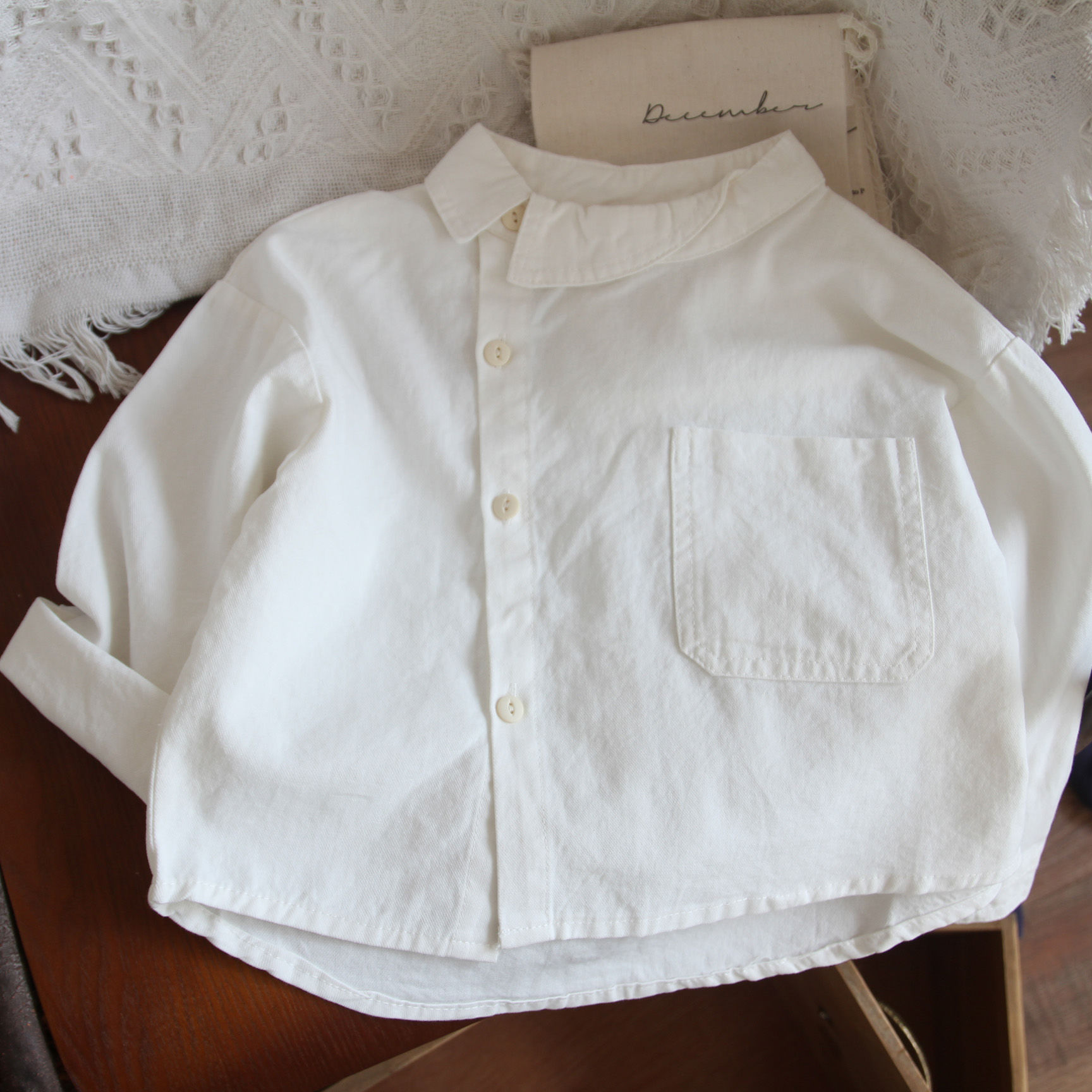 Shirts for Kids Boys and Girls Spring Korean Style Cotton and Linen Shirt with Partial Collar Long Sleeve Shirt