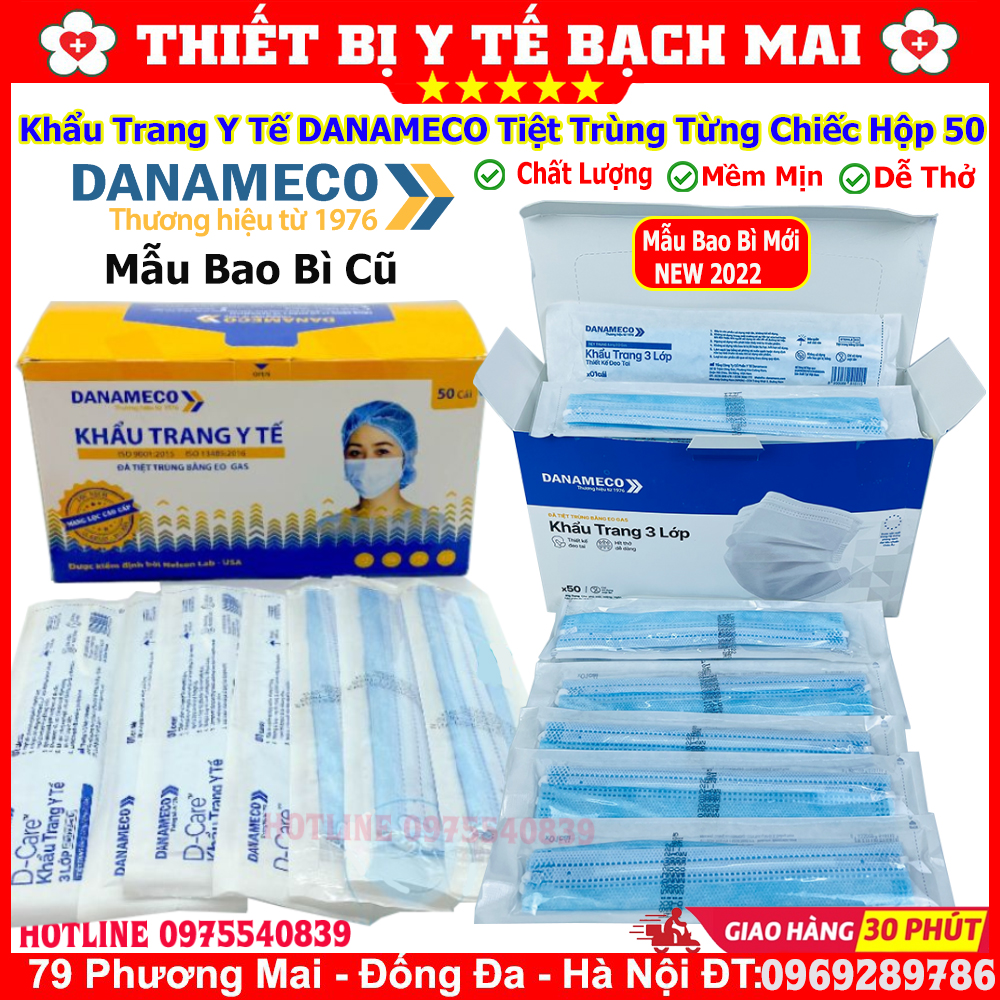 Khẩu trang y tế tiệt trùng danameco 3 lớp - hộp 50 chiếc