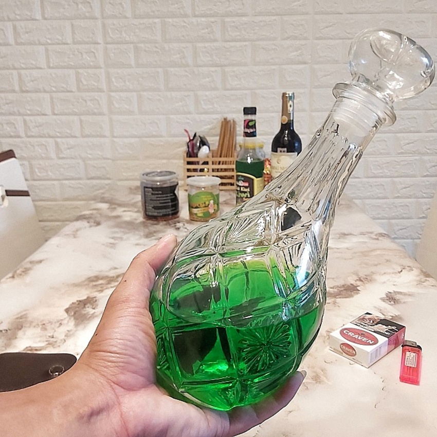 Glass bottle 1000ML – Water drop shape – PineApple Design – A5 pattern – combo 2 bottles