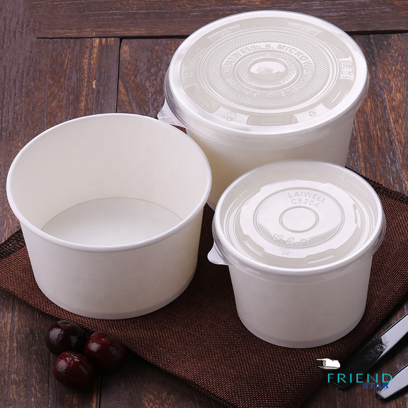 [50 Pcs] Disposable Paper Bowl & Lid Plain White / Food Cup / Food