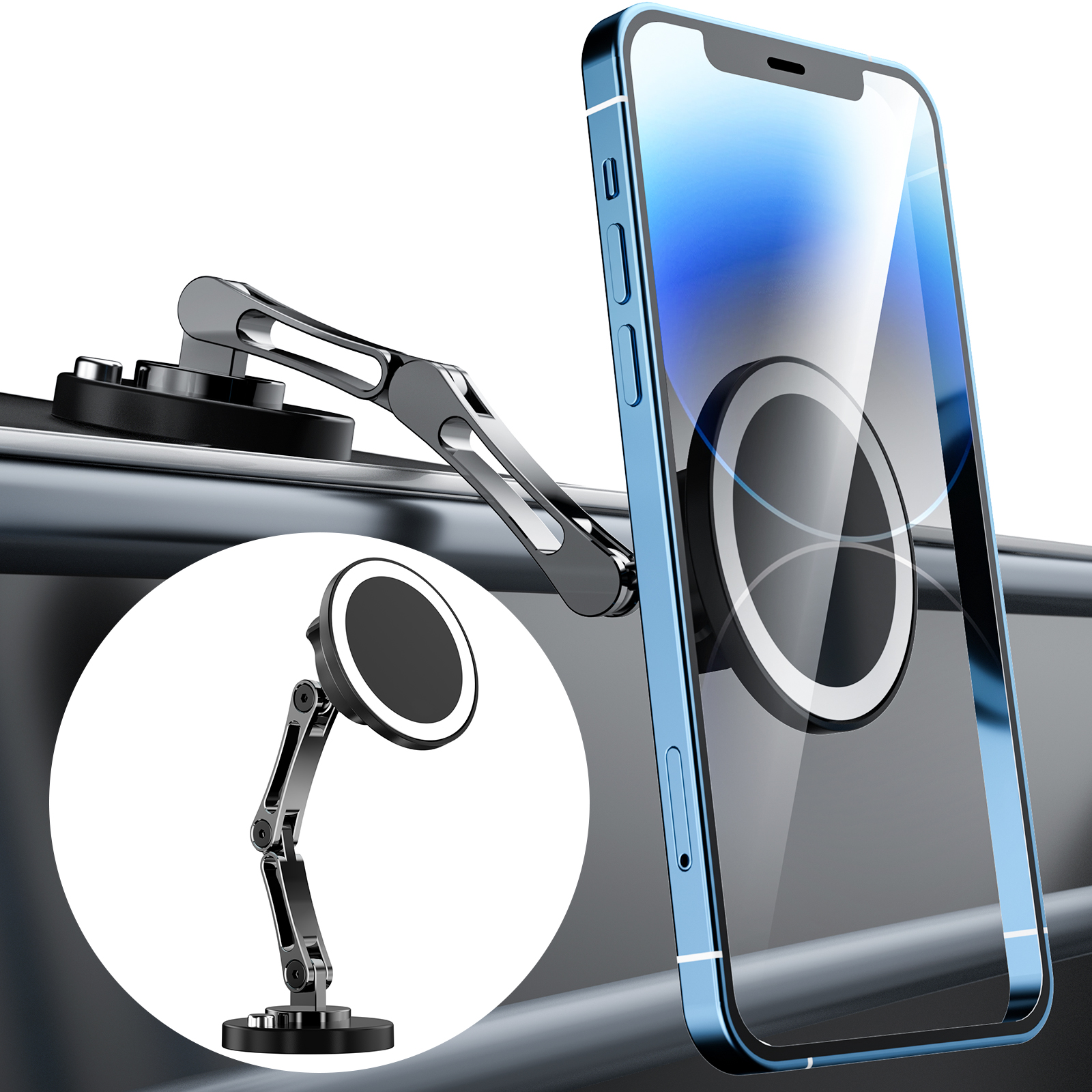 FONKEN Magnetic Car Phone Holder Stand Dashborad Alloy Foldable Magnet Car Mount Smartphone Mobile Bracket For i-Phone Samsung Xiaomi