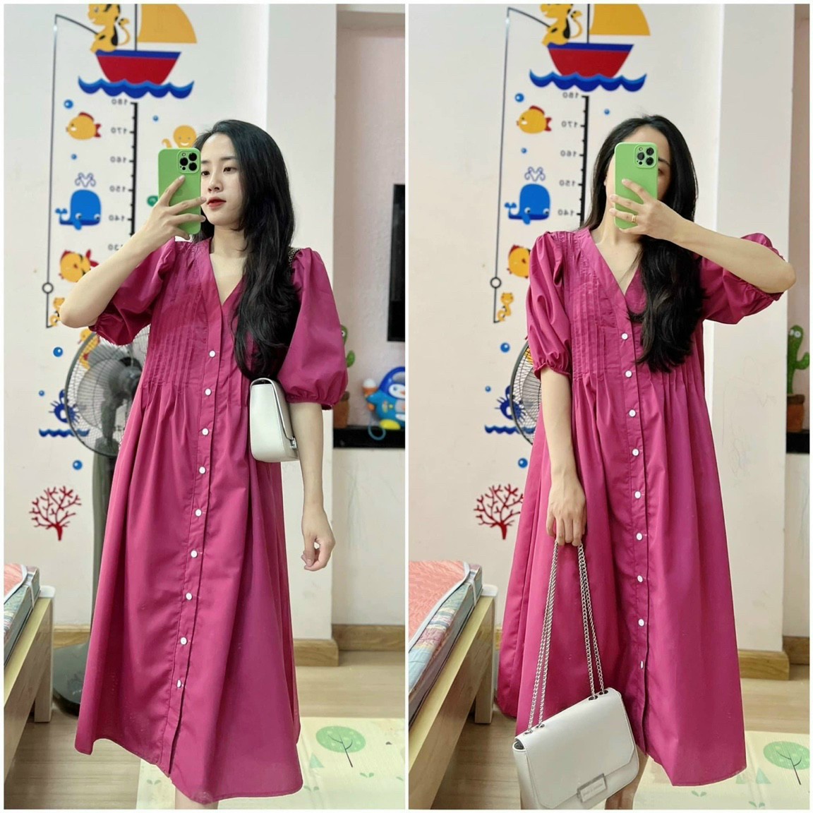 Váy bầu thời trang thiết kế chất lụa hàn freesize từ 45 đến 70kg
