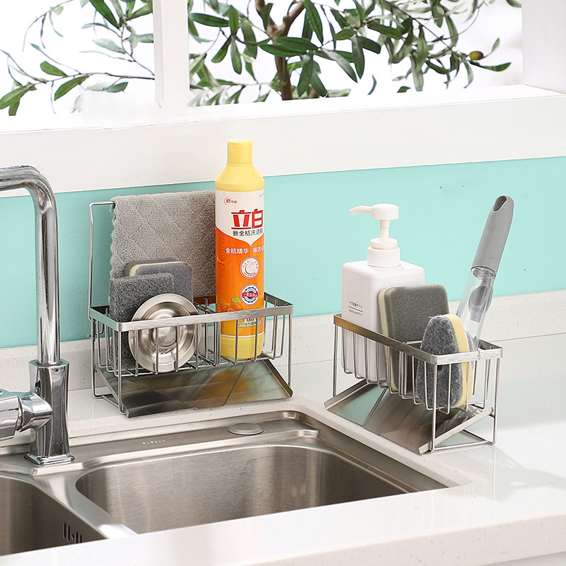 Thép không gỉ Bồn Rửa Nhà Bếp kệ đa chức năng bảng miếng bọt biển Rag cống giá lưu trữ