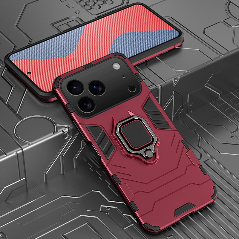 For iPhone 17 / 17 Pro / 17 Air / 17 Pro Max Phone Case Shockproof Armor iron Metal Ring Kickstand Bracket Casing for iPhone 17 Air Cover Casing HP.