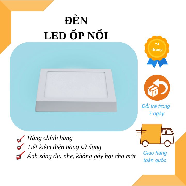 Đèn Led ốp trần Vuông 24W đường kính 28.5 cm, phù hợp với không gian có diện tích 10 tới 12m2 bền, rẻ, đẹp, giá bình dân, bảo hành 24 tháng