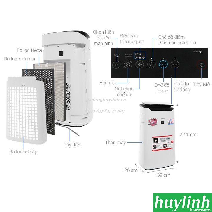 [Trả góp 0%]Máy lọc không khí Sharp FP-J60E-W - 48m2 - Thái Lan