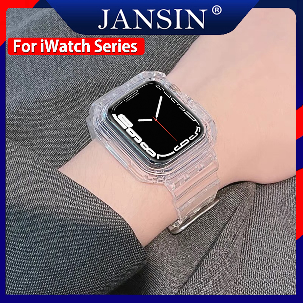 Vỏ + dây đeo cho apple watch band 44mm 40mm cặp đôi vòng đeo tay phụ kiện dây silicon trong suốt cho apple watch 38mm 42mm series 6 se 5 4 3 2 1