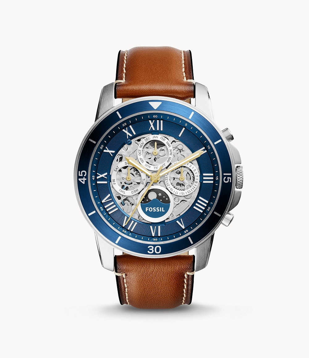 fossil grant sport automatic black leather watch