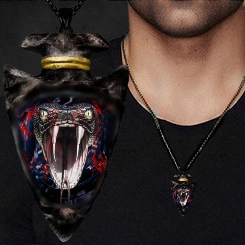 temu new creative python maniac python head triangle spearhead pendant hip-hop trendy men's necklace.
