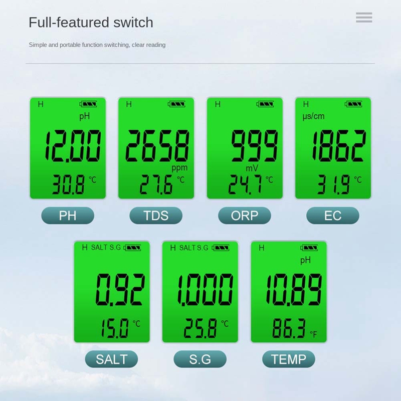 7 in 1 Digital Water Testing Kit PH/TDS/EC/Salinity/ORP/S.G/Temperature Meter Water Quality Measurement Tool
