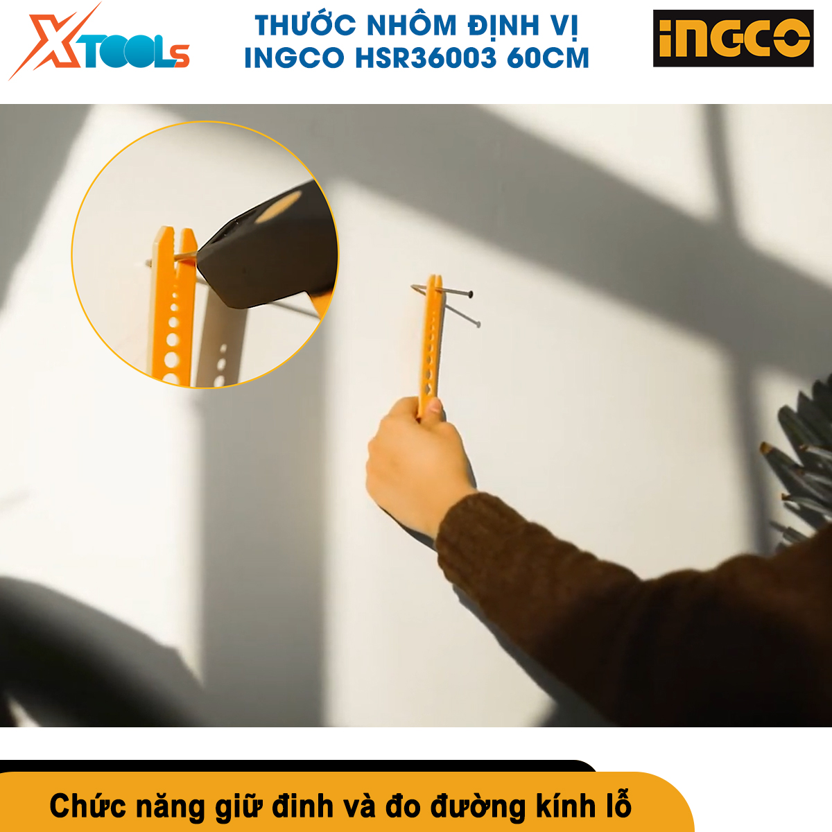 Thước nhôm định vị đa năng INGCO HSR36003 60cm thước thủy cân bằng xây dựng tích hợp đa chức năng thang đo ổ cắm điện ống nước