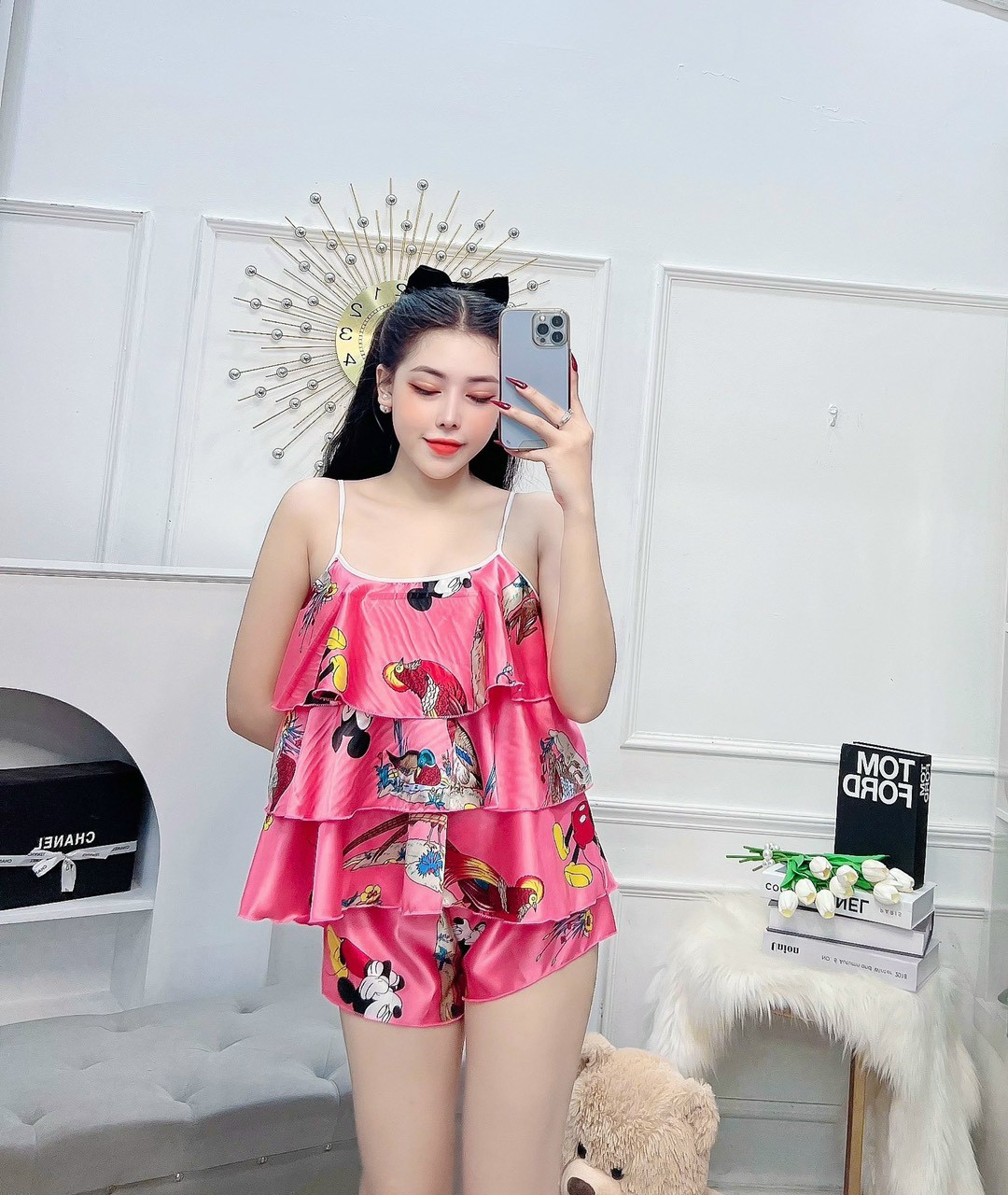 [HCM] Bộ đồ ngắn 3 tầng phi lụa mềm mại freesize dưới 57kg