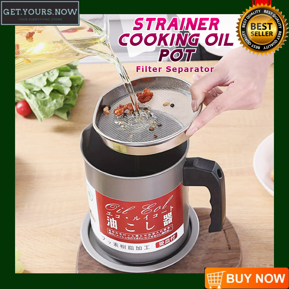 GYN Cooking Oil Strainer Pot Canister Storage Grease Filter Separator and Keeper w/ Stainless