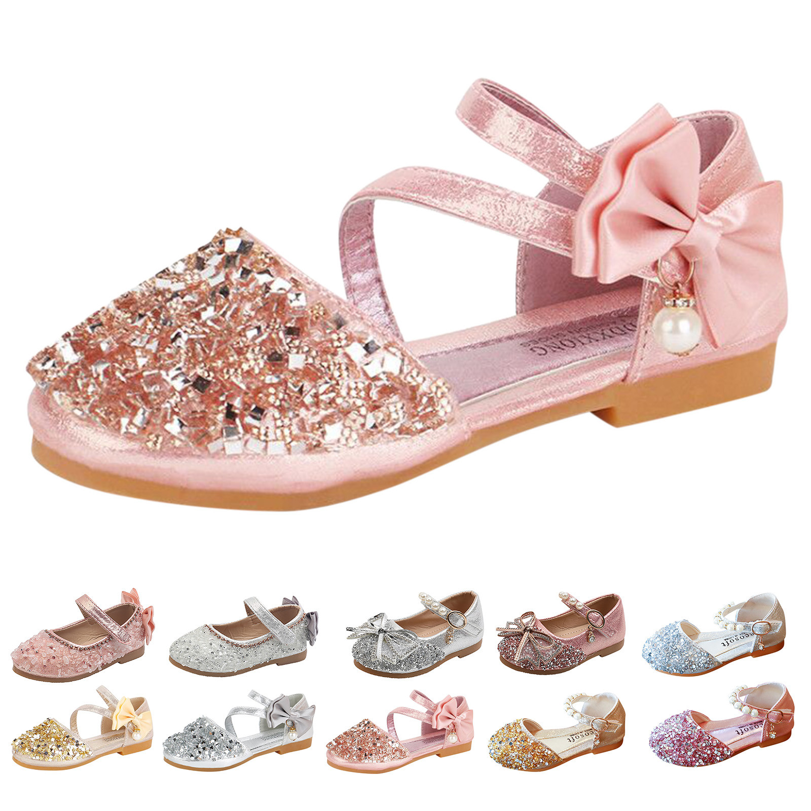 Toddler 6 Shoes Girls Single Kids Bling Shoes Baby Sandals Pearl Infant