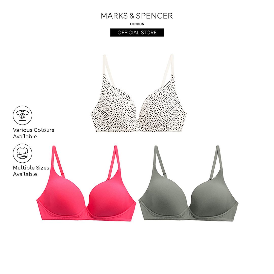MARKS & SPENCER M&S 3pk Non Wired Plunge T-Shirt Bras A-E - T33