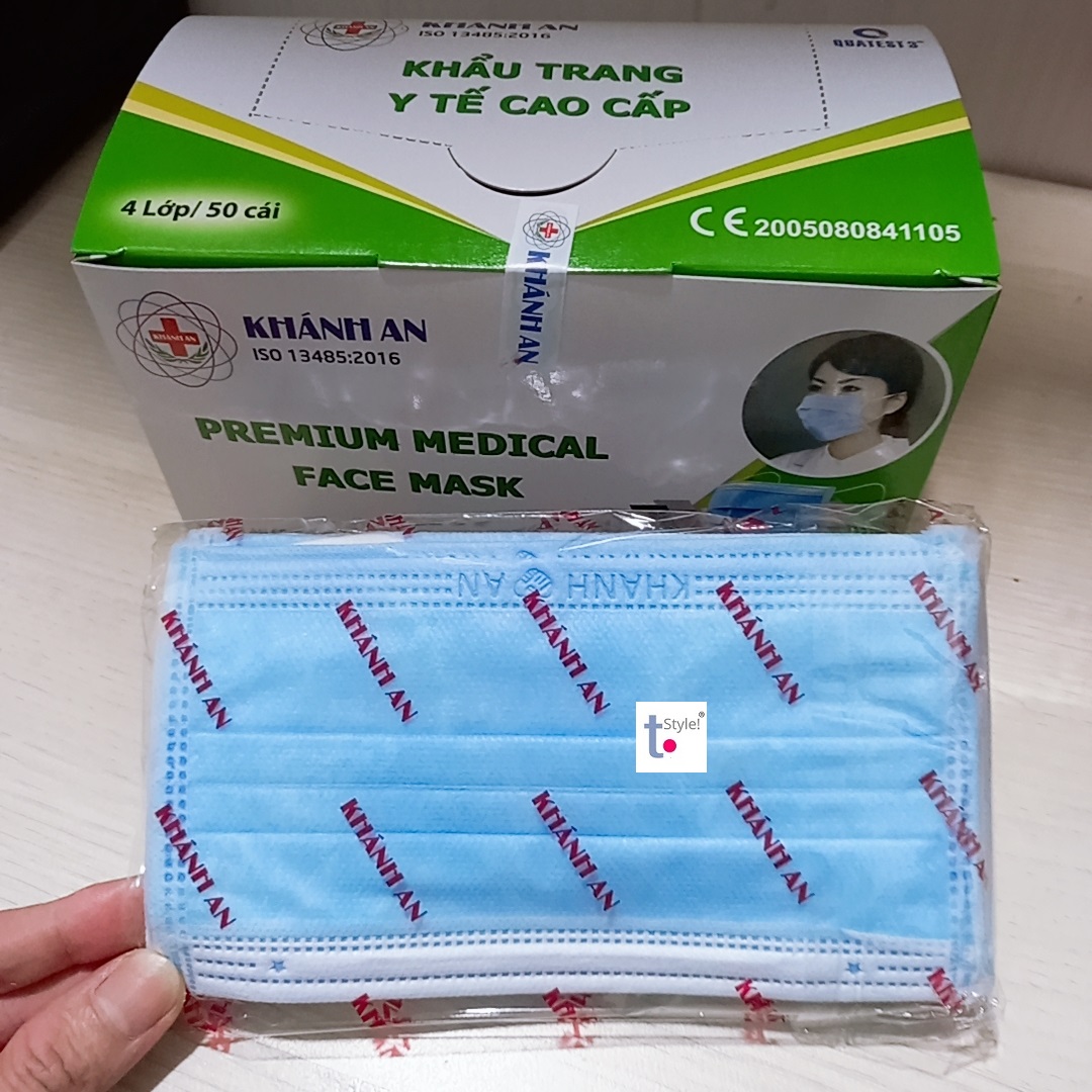 Hộp 50 cái khẩu trang y tế Khánh An Loại 1 - 4 lớp vải SMS lọc kháng khuẩn ISO 13485:2016 - nhiều màu