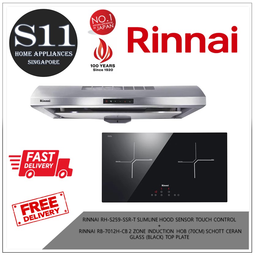 RINNAI RH-S259-SSR-T SLIMLINE HOOD SENSOR TOUCH CONTROL + RINNAI  RB-7012H-CB 2 ZONE INDUCTION HOB (70CM) SCHOTT CERAN GLASS (BLACK) TOP  PLATE | Lazada Singapore
