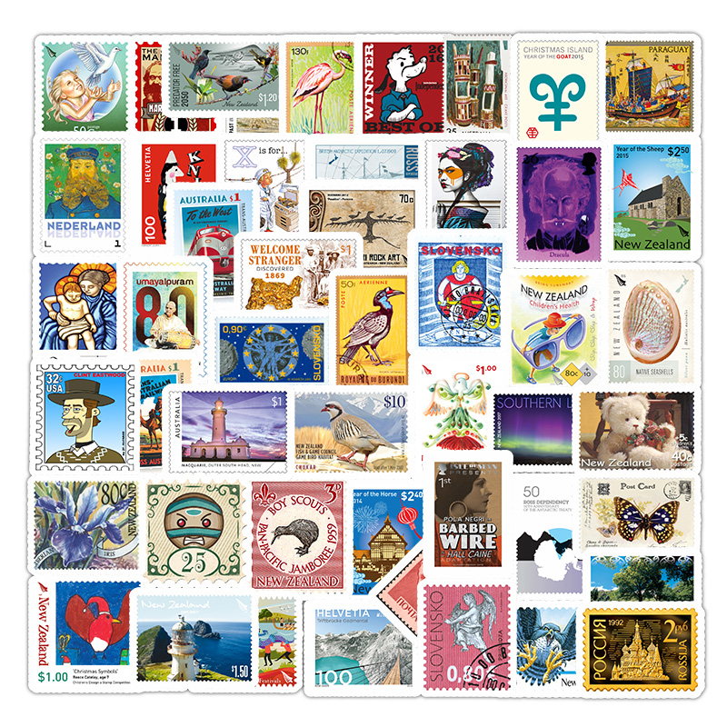 【Innovative design】50 PCS Retro Stamp Stickers Toy Travel Landmark ...