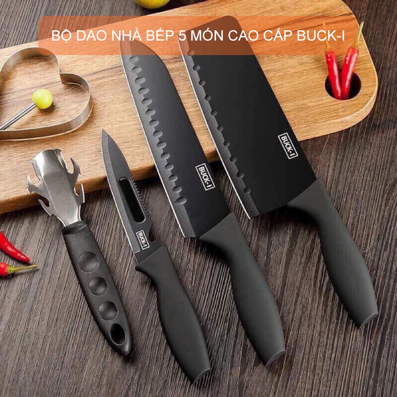 (BH12T) BỘ DAO NHÀ BẾP BUCK BLACK 5 MÓN GIÁ RẺ