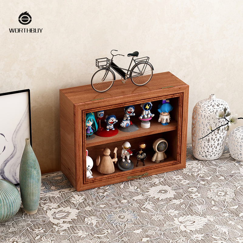 Solid wood retro storage box, cup blind box, handmade doll drawer style storage box, desktop cosmetics display rack