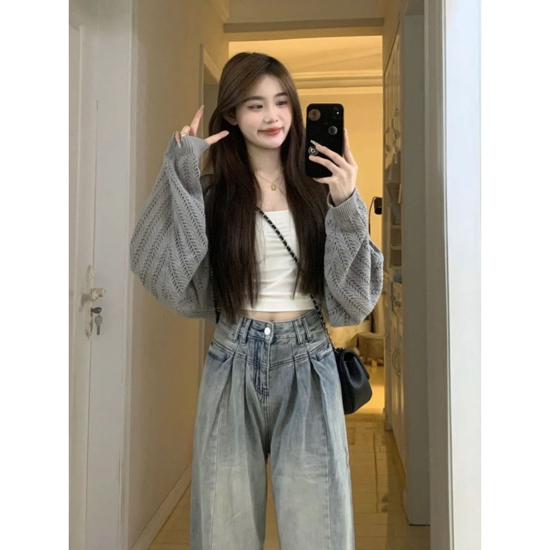 AA18-Áo Khoác Len Nữ , Áo cardigan trơn basic Dệt Ghi (CD07) ( Có bigsize)