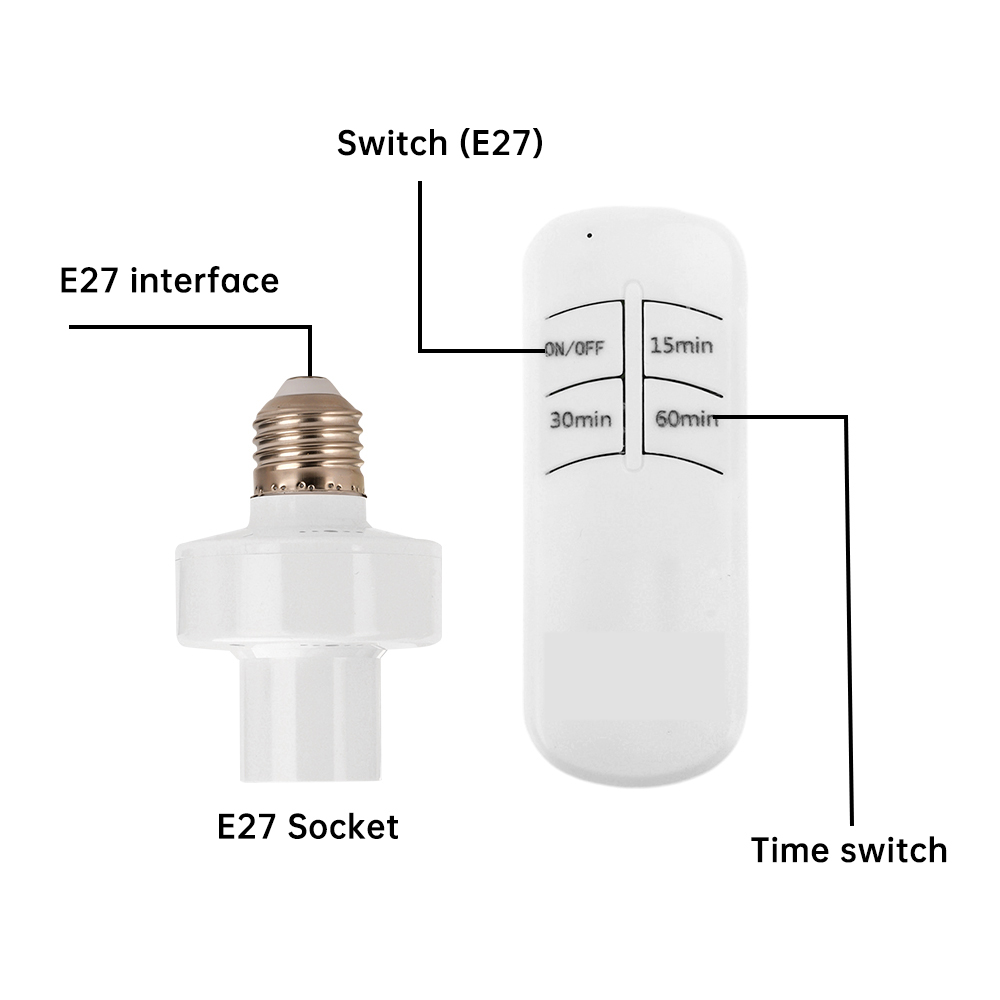 【Free-delivery】 E27 Smart Remote Control Light Switch LED Lamp Timer Holder Bulb Base Socket On/Off 30M Range For Ceiling Chandelier.