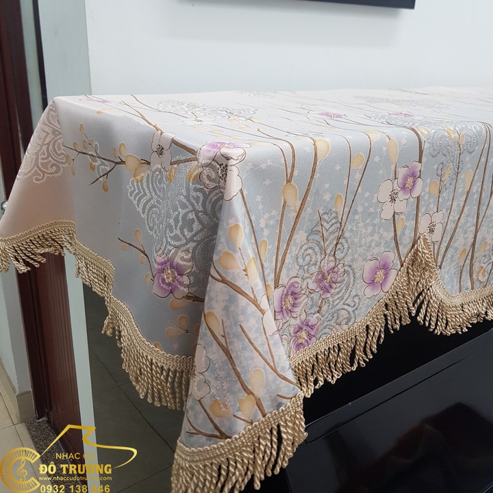 Khăn Phủ đàn Piano mẫu hoa đào kem