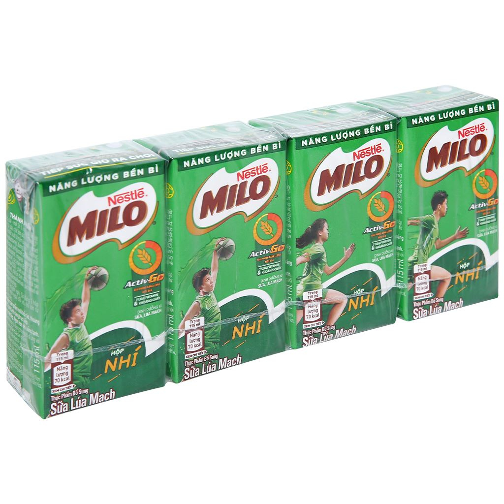 Lốc 4 hộp thức uống lúa mạch Milo Active Go 115ml/ 180ml