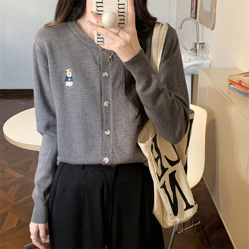 Guima Short coat new inside knitted shirt top bear long-sleeved cardigan women lazy wind sweater woman