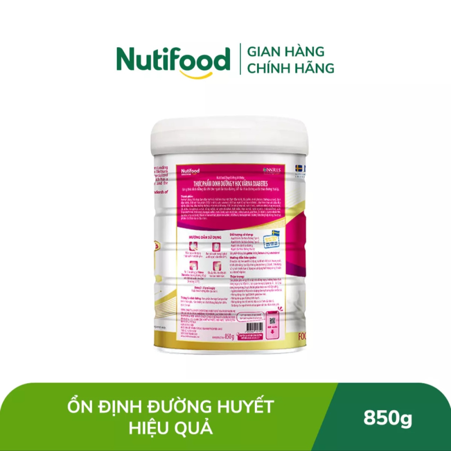 (HSD T3-2027) (Có Tích Điểm) Sữa Bột Nutifood Varna Diabetes 850G.
