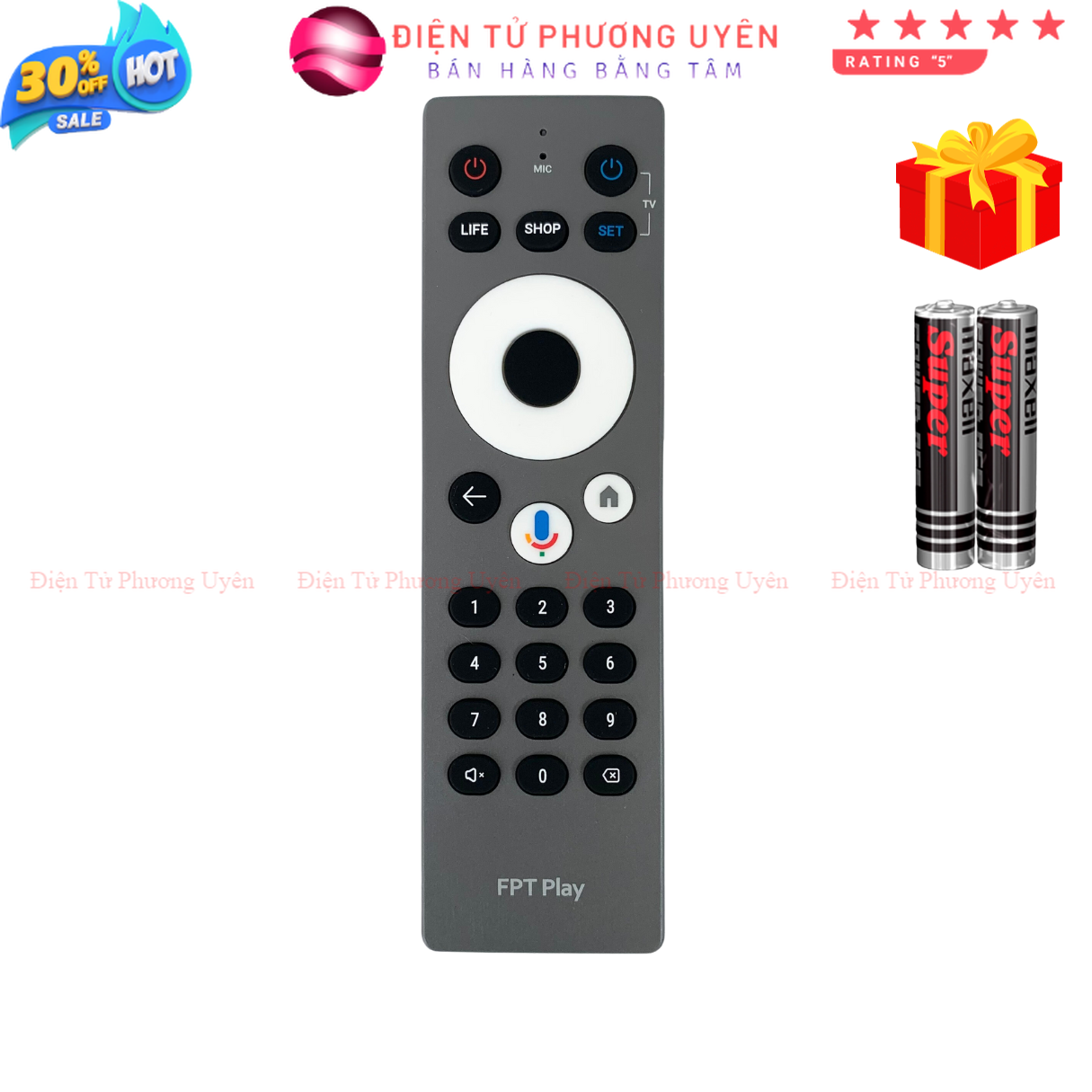 Remote điều khiển FPT Play Box, điều khiển đầu thu FPT Play Box - Tặng kèm 2 pin