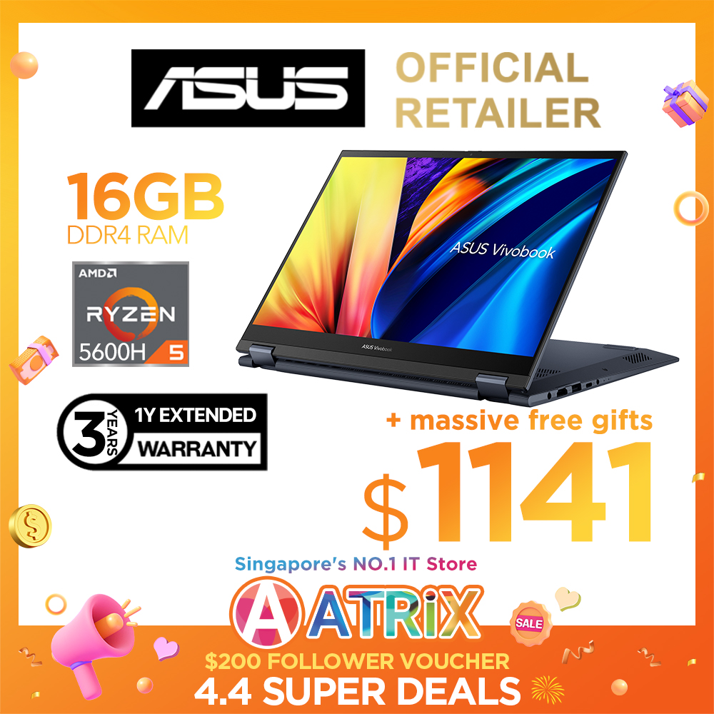 【Same Day Delivery】ASUS Vivobook S 14 Flip TN3402QA-LZ044W | 14.0" QHD+ (1920x1200) IPS Touchscreen | AMD Ryzen 5 5600H | Radeon Graphics | 16GB RAM DDR4 | 512GB SSD | Win11 home | 2Y Warranty.509154
