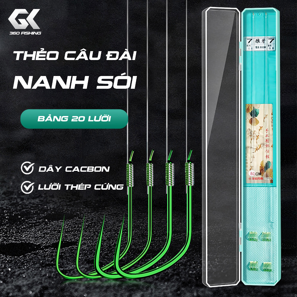 Bảng 20 cặp thẻo câu đài nanh sói buộc sẵn lưỡi câu cá thép carbon thẻo câu đài cao cấp